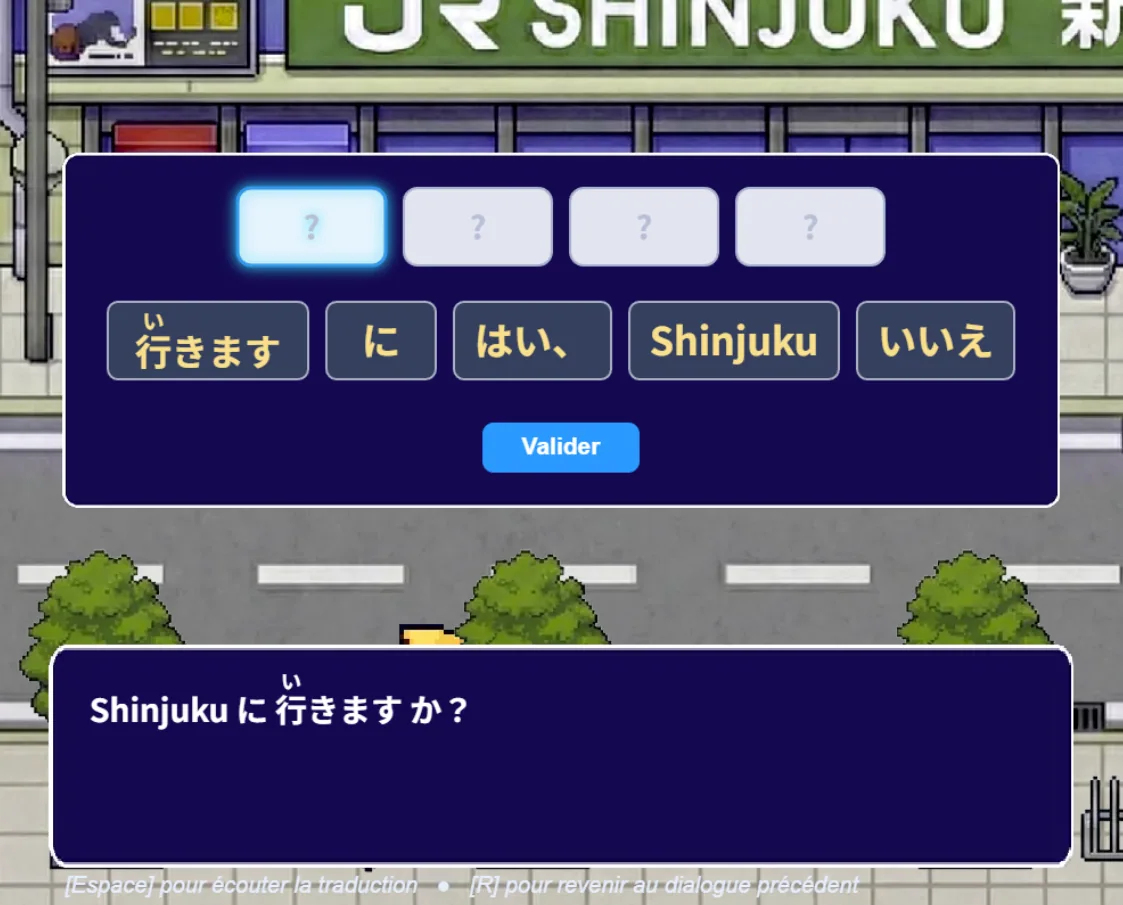 In-game exercise: choosing the right Japanese word