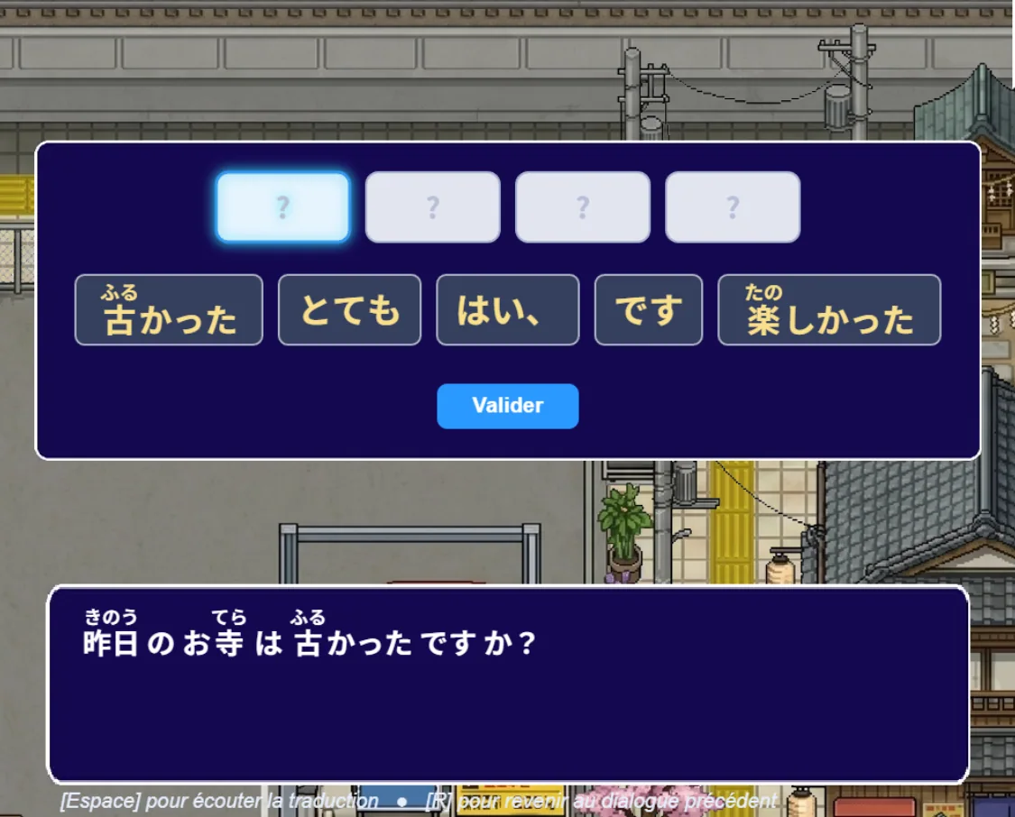 Exercice de phrase japonaise dans NIHONGO DX7