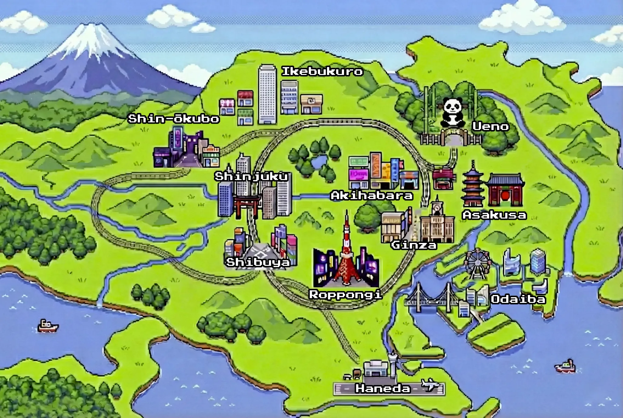 Carte de Tokyo dans NIHONGO DX7 avec les quartiers explorables